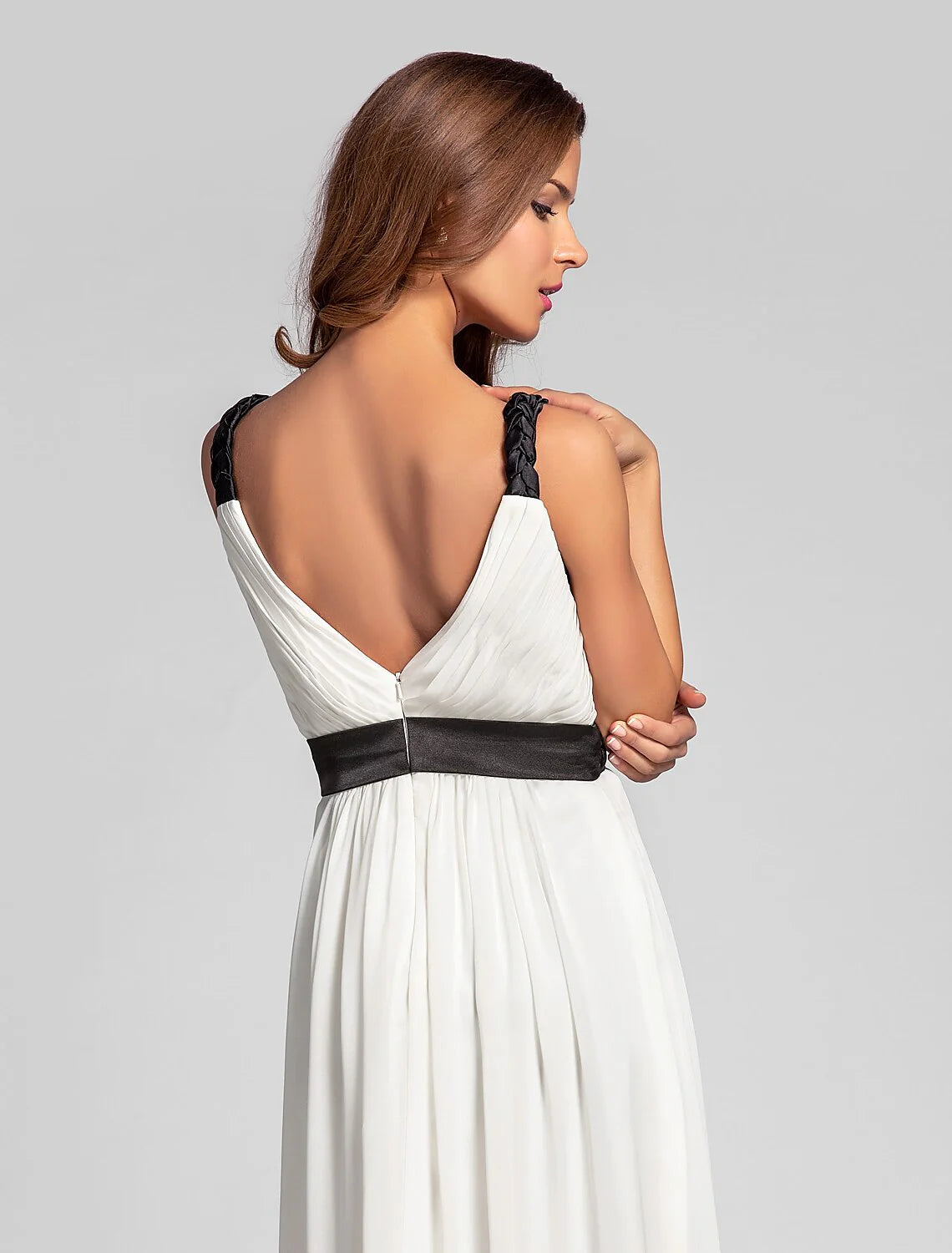 Elegent Sheath / Column V Neck Floor Length Georgette Bridesmaid Dress with Sash / Ribbon