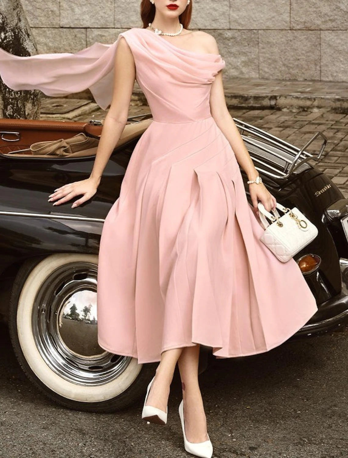 A-Line Wedding Guest Dress Semi-formal Elegant Dress Tea Length Sleeveless Stretch Chiffon with Ruched