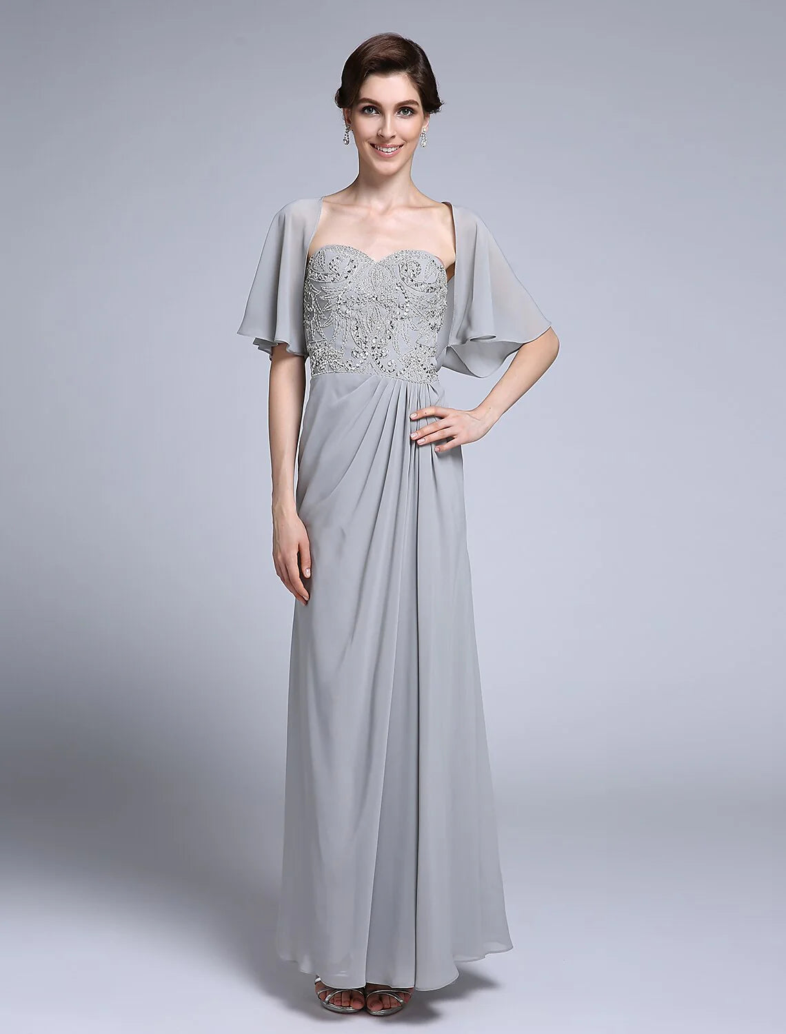 Sheath / Column Mother of the Bride Dress Convertible Dress Ankle Length Chiffon Half Sleeve No with Sequin Side Draping
