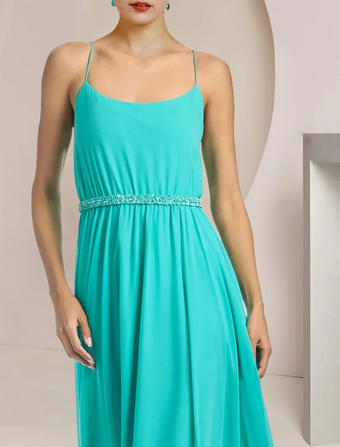 Two Piece Jumpsuits / Pantsuit Mother of the Bride Dress Formal Wedding Guest Elegant Scoop Neck Tea Length Chiffon Sleeveless with Beading Appliques