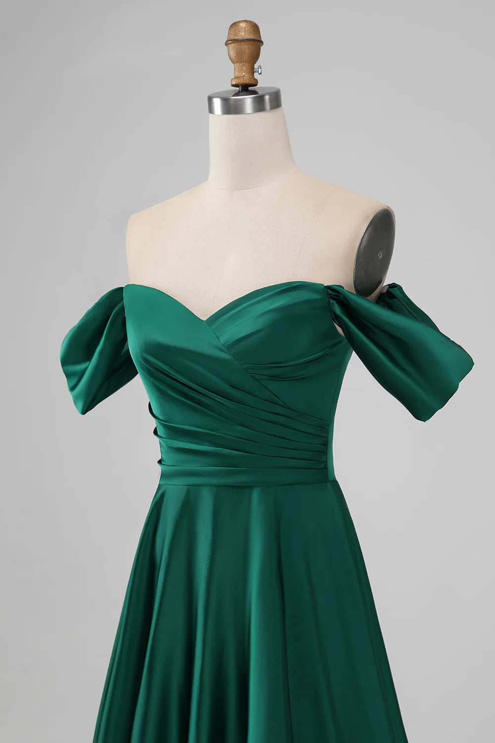 A Line Off the Shoulder Satin Long Bridesmaid Dress