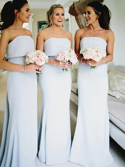 Bridesmaid Dress Strapless Sleeveless Elegant Jersey with Bow(s) Ruffles