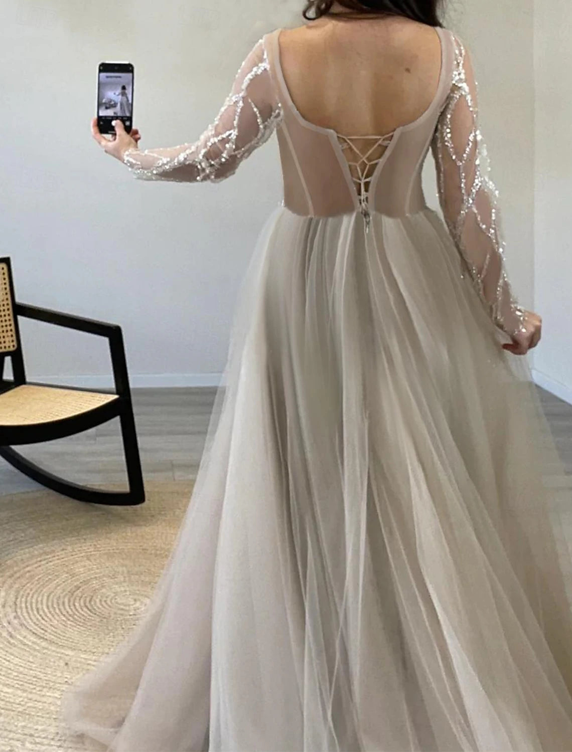 A-Line Prom Dresses Elegant Dress Formal Prom Floor Length Sleeveless Square Neck Tulle with Sequin
