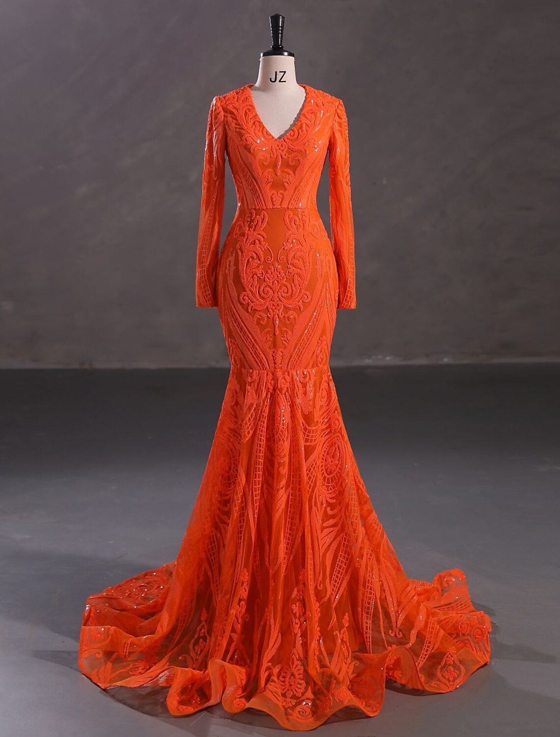 Mermaid / Trumpet Evening Gown Elegant Dress Carnival Formal Court Train Long Sleeve V Neck African American Lace with Sequin