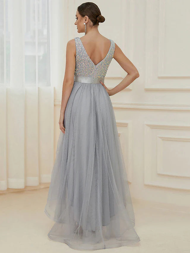 A-Line Bridesmaid Dress Sleevelesst Asymmetrical Sequined with Sequin