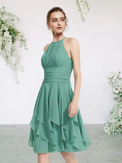 A-Line Bridesmaid Dress Sleeveless Elegant Short / Mini Chiffon with Pleats / Cascading Ruffles