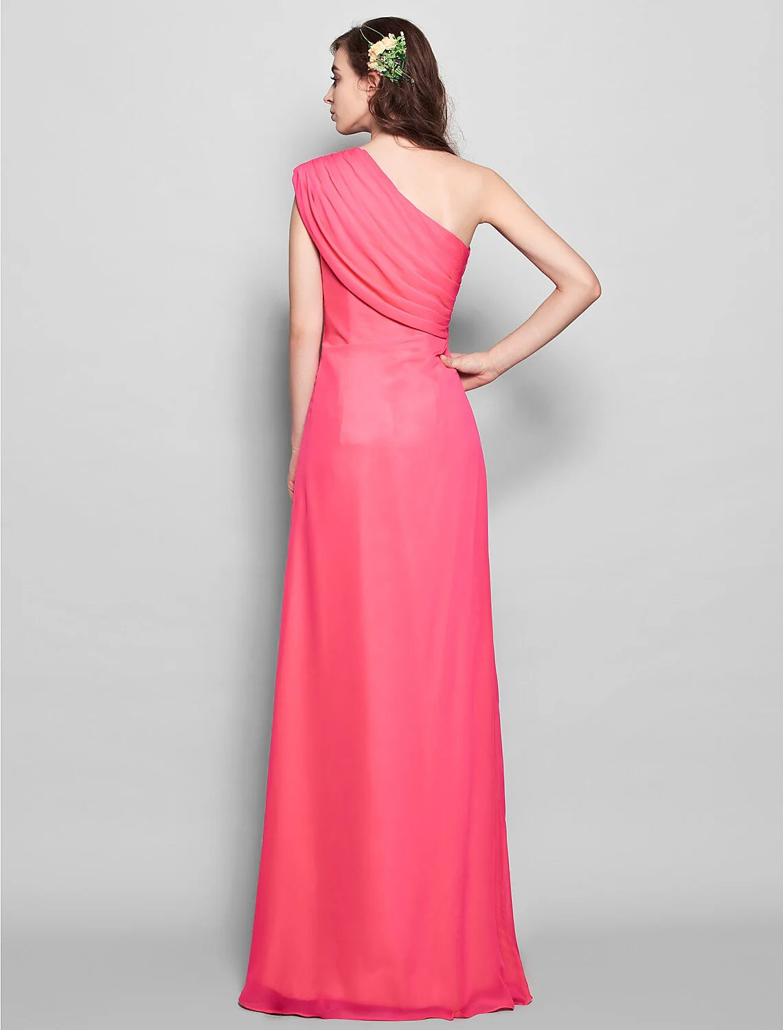 Sheath / Column Elegent Bridesmaid Dress One Shoulder Sleeveless Elegant Floor Length Chiffon with Side Draping